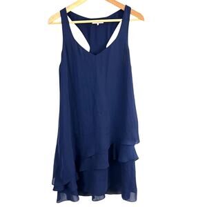 Parker Sleeveless Layered A Line Flounce Dress Navy Blue Size Medium